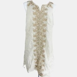 Eshakti Beige Striped Embroidered Shift Dress